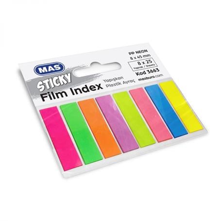 Yapışkanlı Not Kağıtları Mas 3663 Film İndex 8mm x 45mm 8x25 Sayfa PP 8 Renk  Satın Al