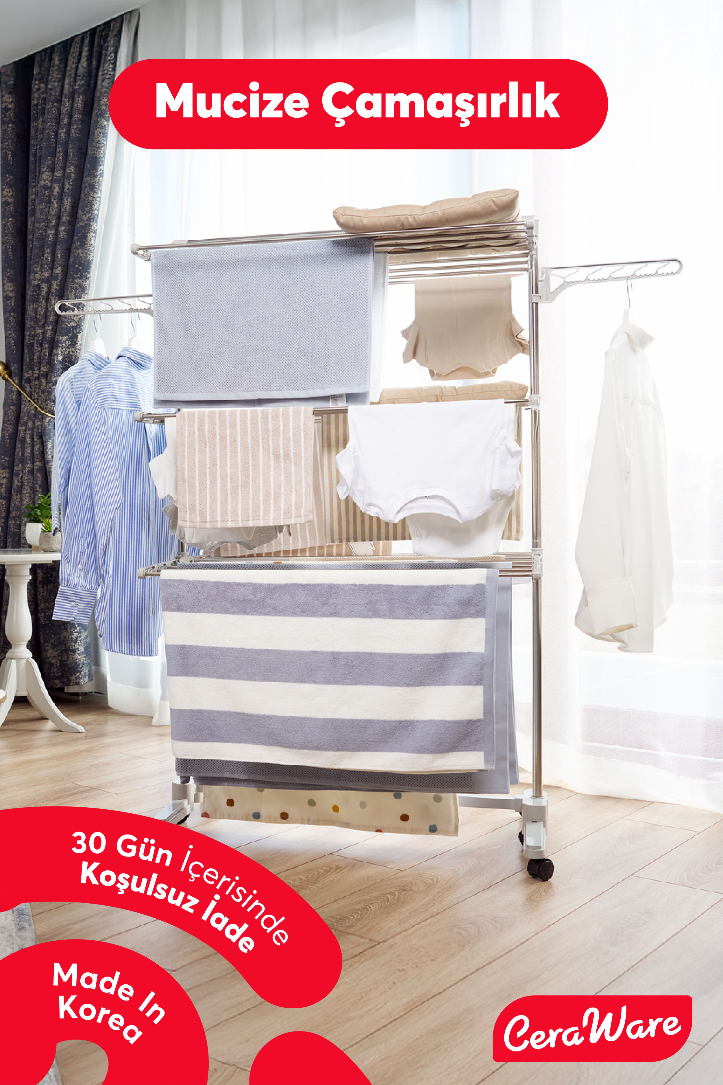 Ceraware Silver Lüks Çamaşır Kurutmalık 3 Katlı