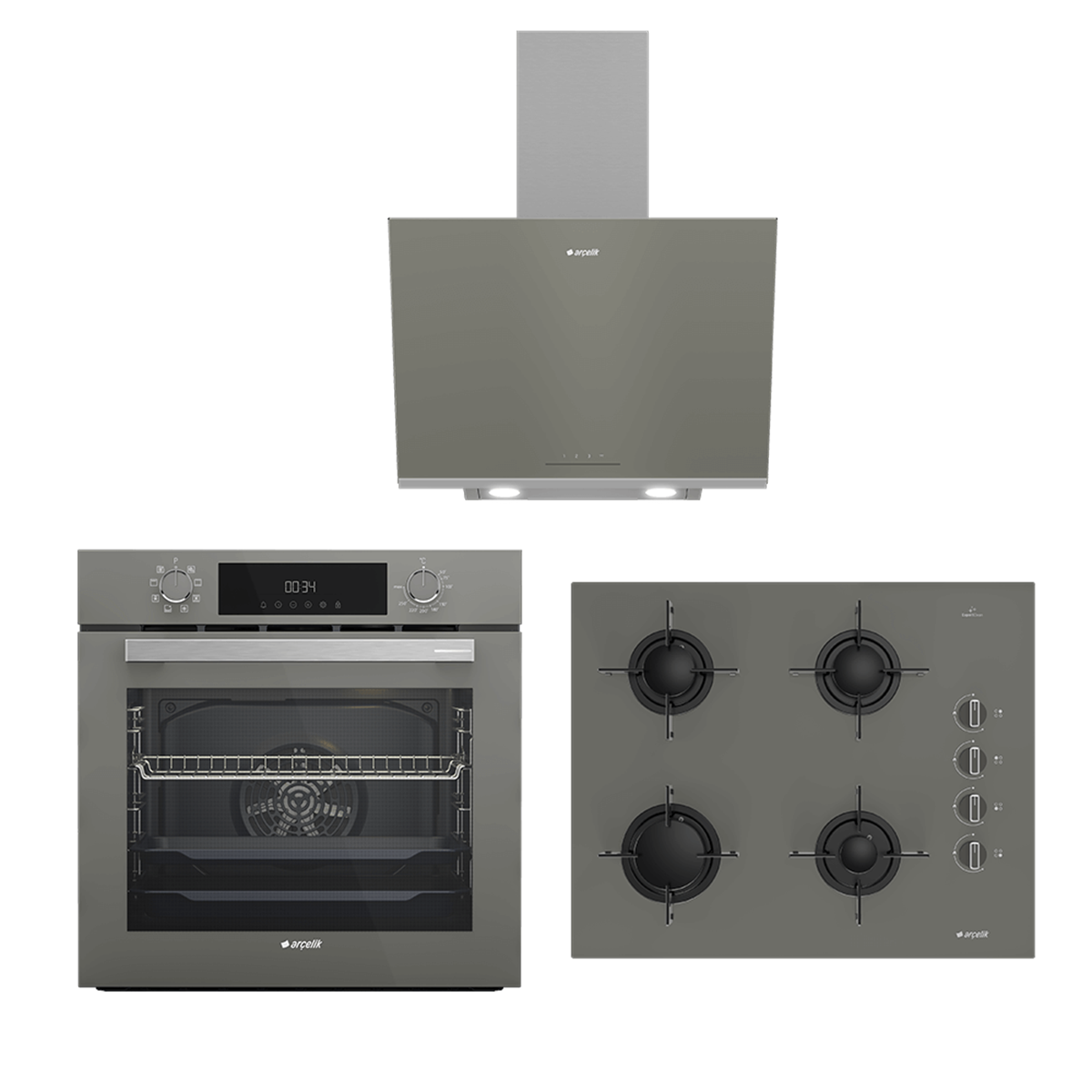 Arçelik Ankastre Gri Tutku Set DG (AFC 340 G - ADE 606 G - OCD T 651 EG)