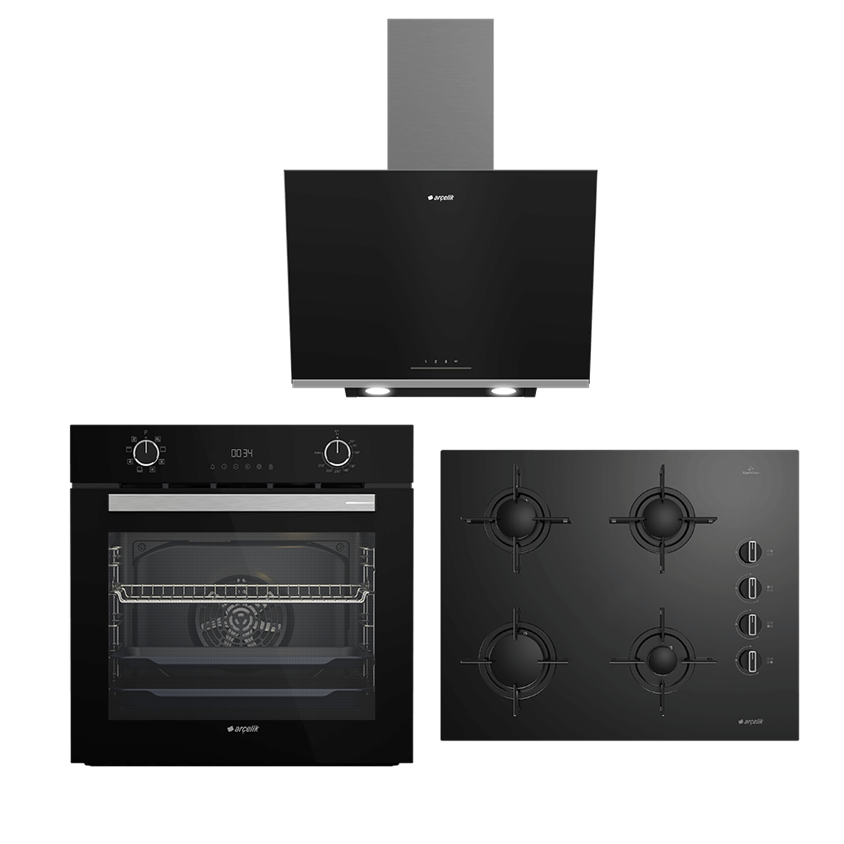Arçelik Ankastre Yeni Siyah Üçlü Cam Seri DG (AFC 340 S - ADE 606 S - OCD T 651 ES)