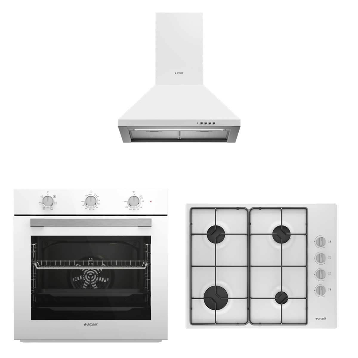 Arçelik Beyaz Ankastre Set 2 (AFC 230 B - P 27 YB - OMD D 611 EB)