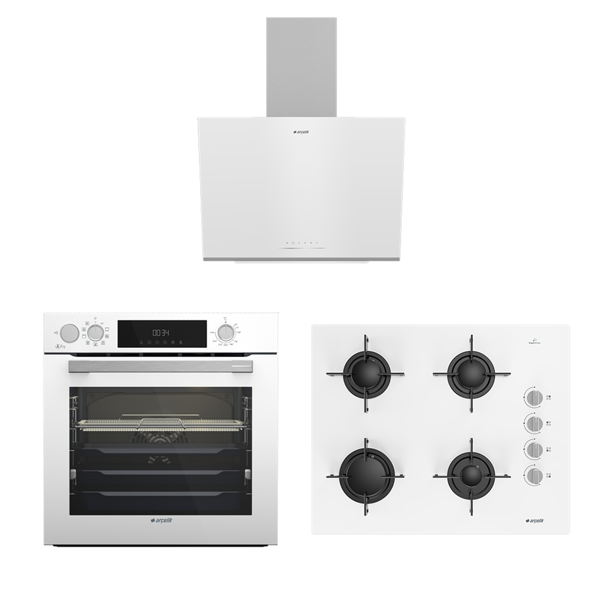 Arçelik Beyaz Buhar Destekli Set (ADE 606-2 B - OCD T 651 EB - AFC 361 B)