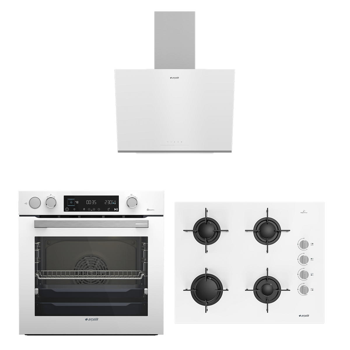 Arçelik Beyaz Cam Lüks Ankastre Set (9670 CTB - ADE 606 B - OCD T 651 EB)