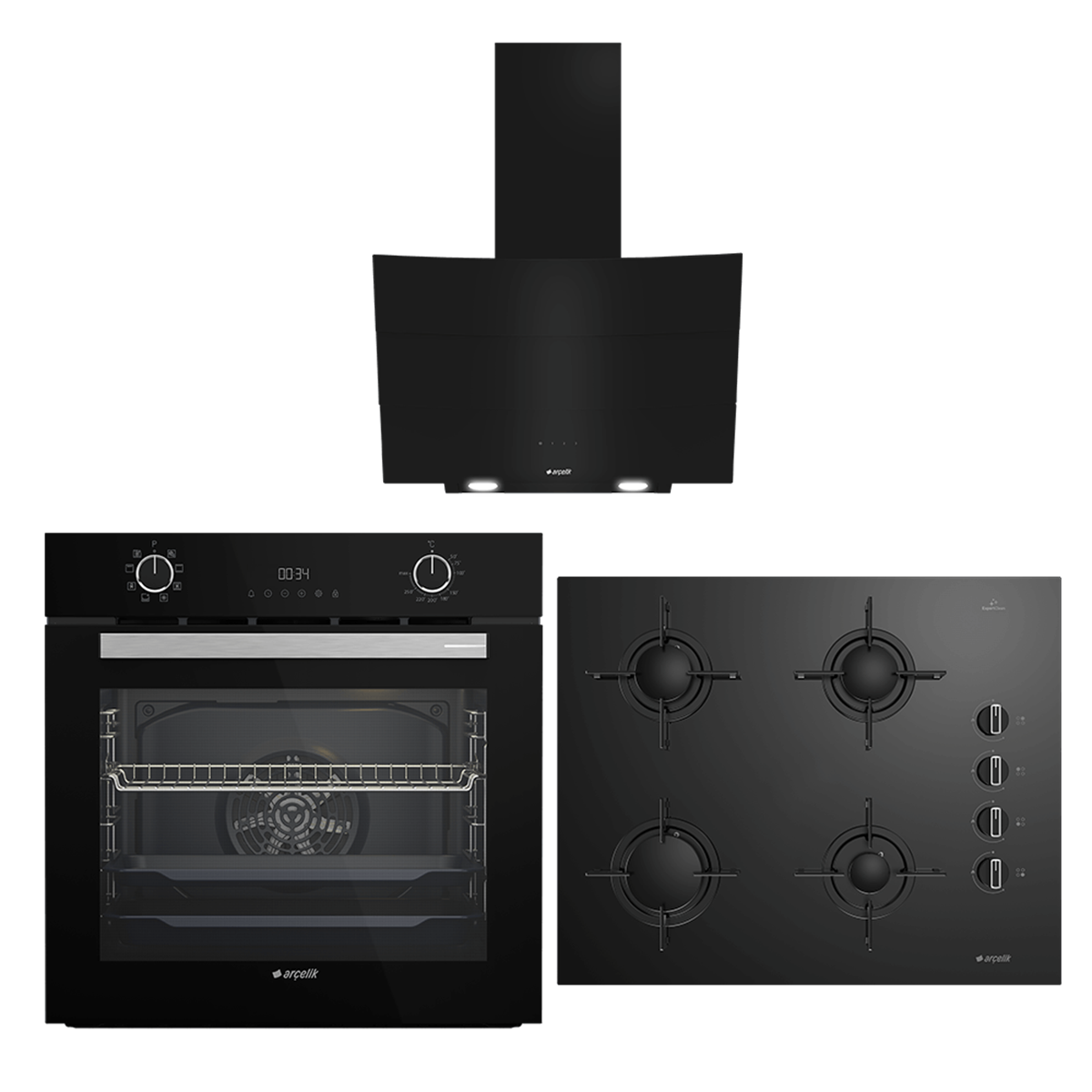 Arçelik Siyah Ankastre Cam Set (AFC 340 S - OCD T 651 ES - P 12 YES)