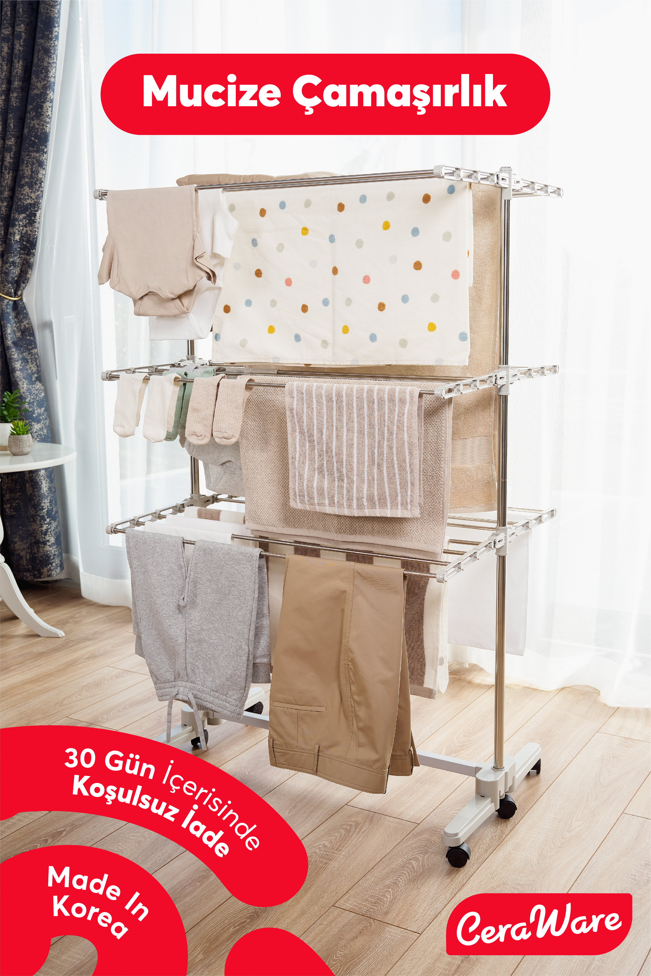 Ceraware Silver Lüks Çamaşır Kurutmalık 3 Katlı Eco 