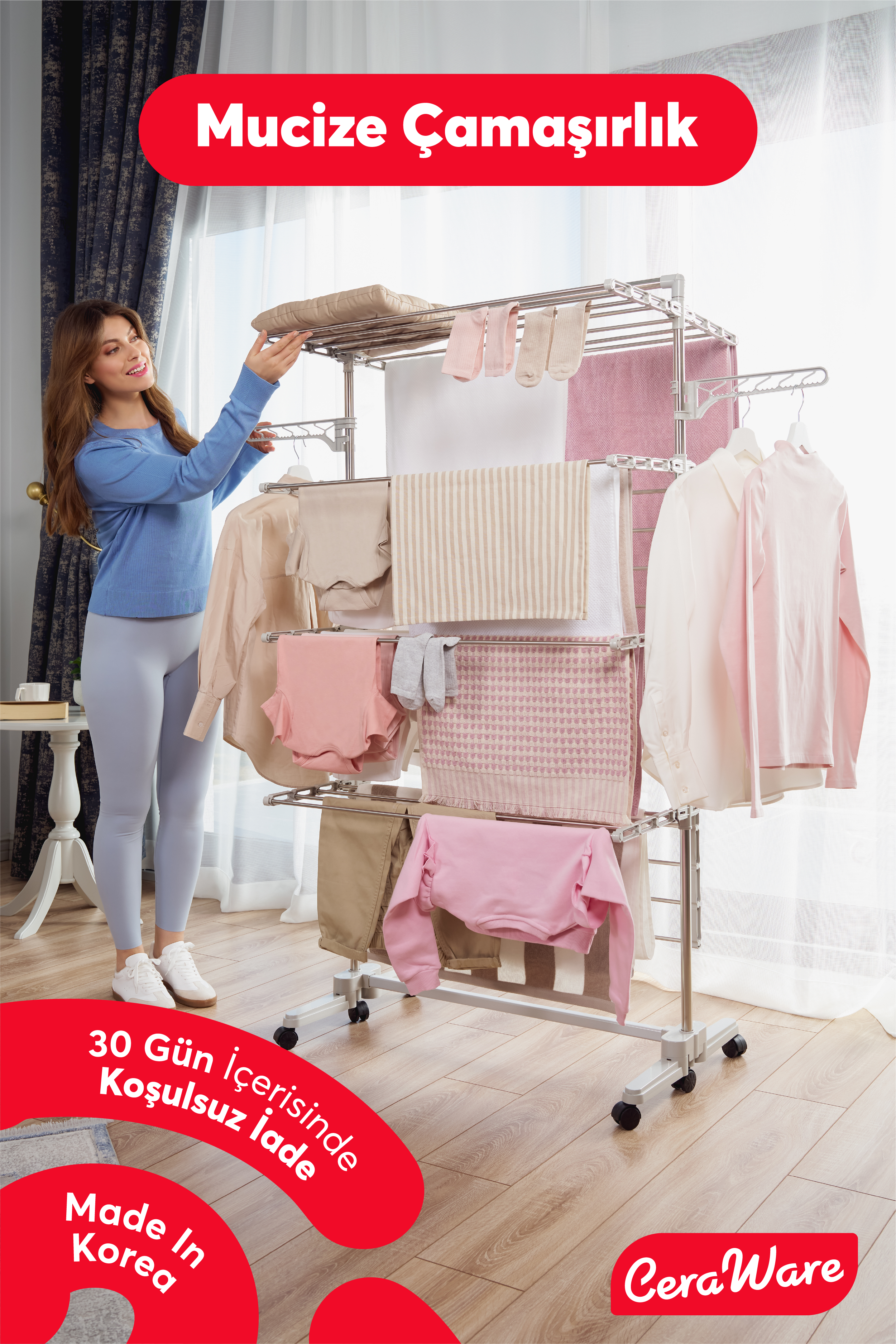 Ceraware Silver Lüks Çamaşır Kurutmalık 4 Katlı