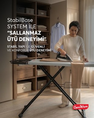 Ceraware Nero Premium Ütü Masası Sallanmaz StabilBase Sistem Kalın Boru Büyük Boy Profesyonel Ütü Deneyimi