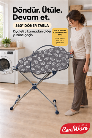 Ceraware Nero Air 360 Premium Ütü Masası – 360° Döner Tabla, Hafif ve Stabil Tasarım Gri Made in Korea