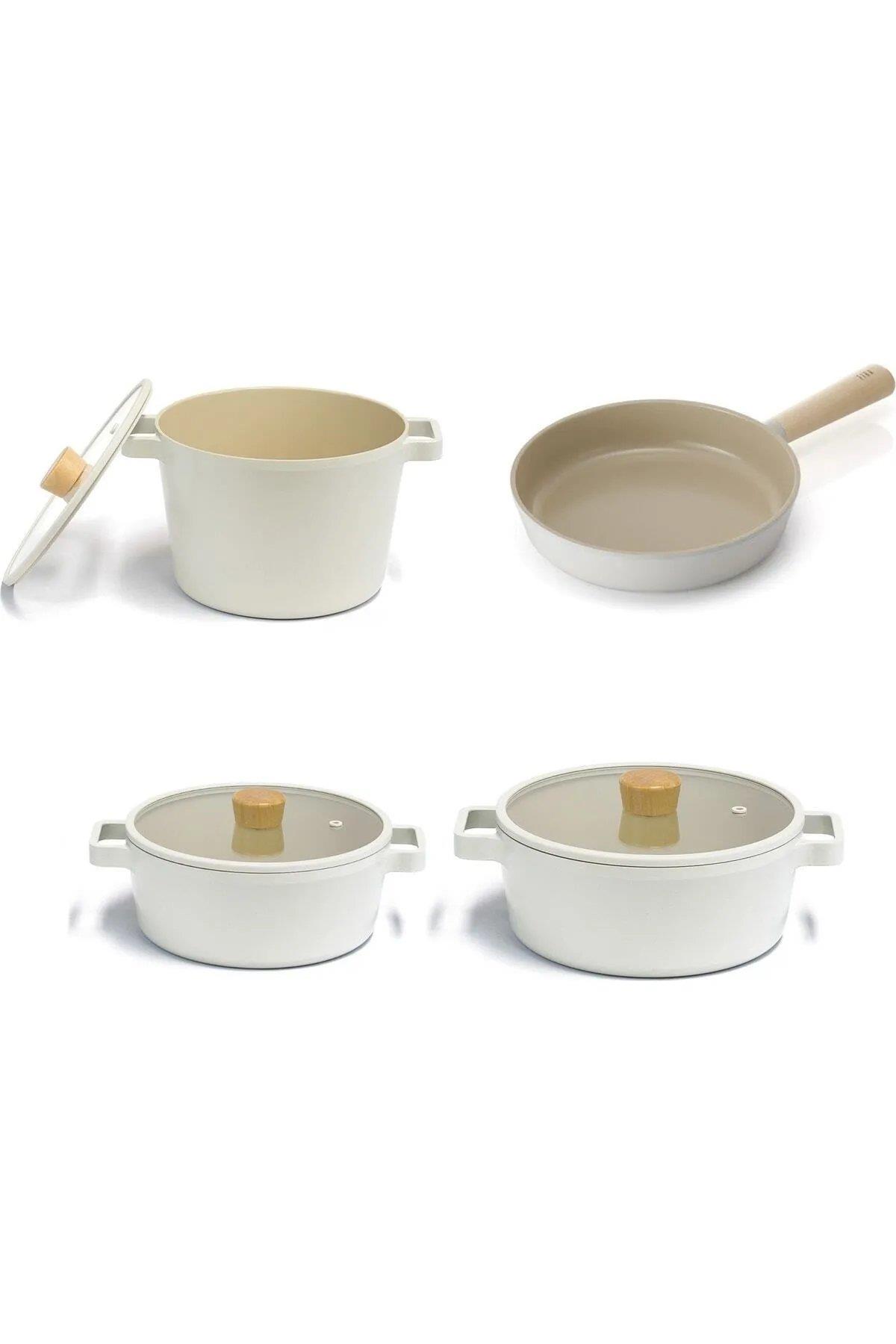 NEOFLAM Fika Cam Kapaklı Alüminyum Döküm 7 Parça Tencere Seti Fikaset