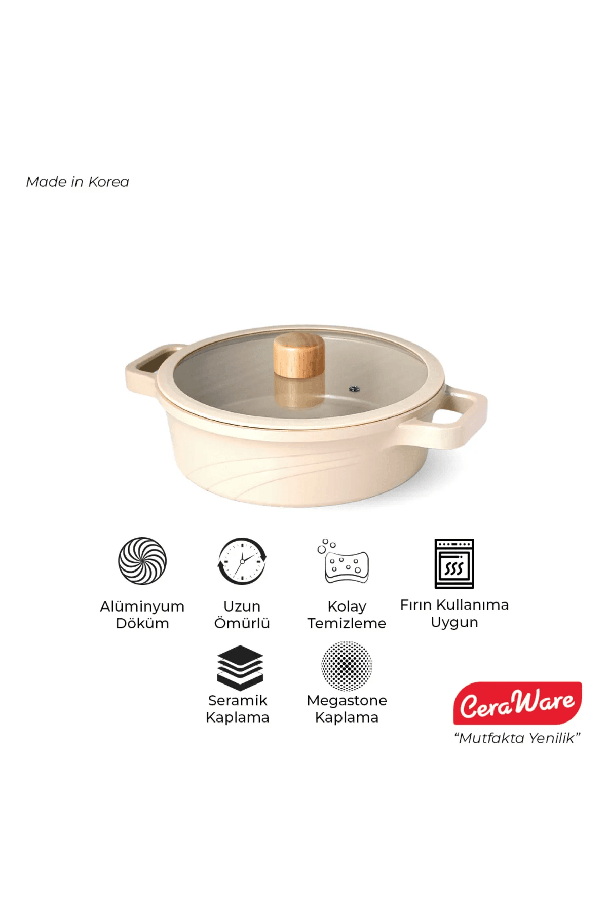 Ceraware Vetta Seramik Kaplama Yapışmaz 24 cm Kısa Tencere