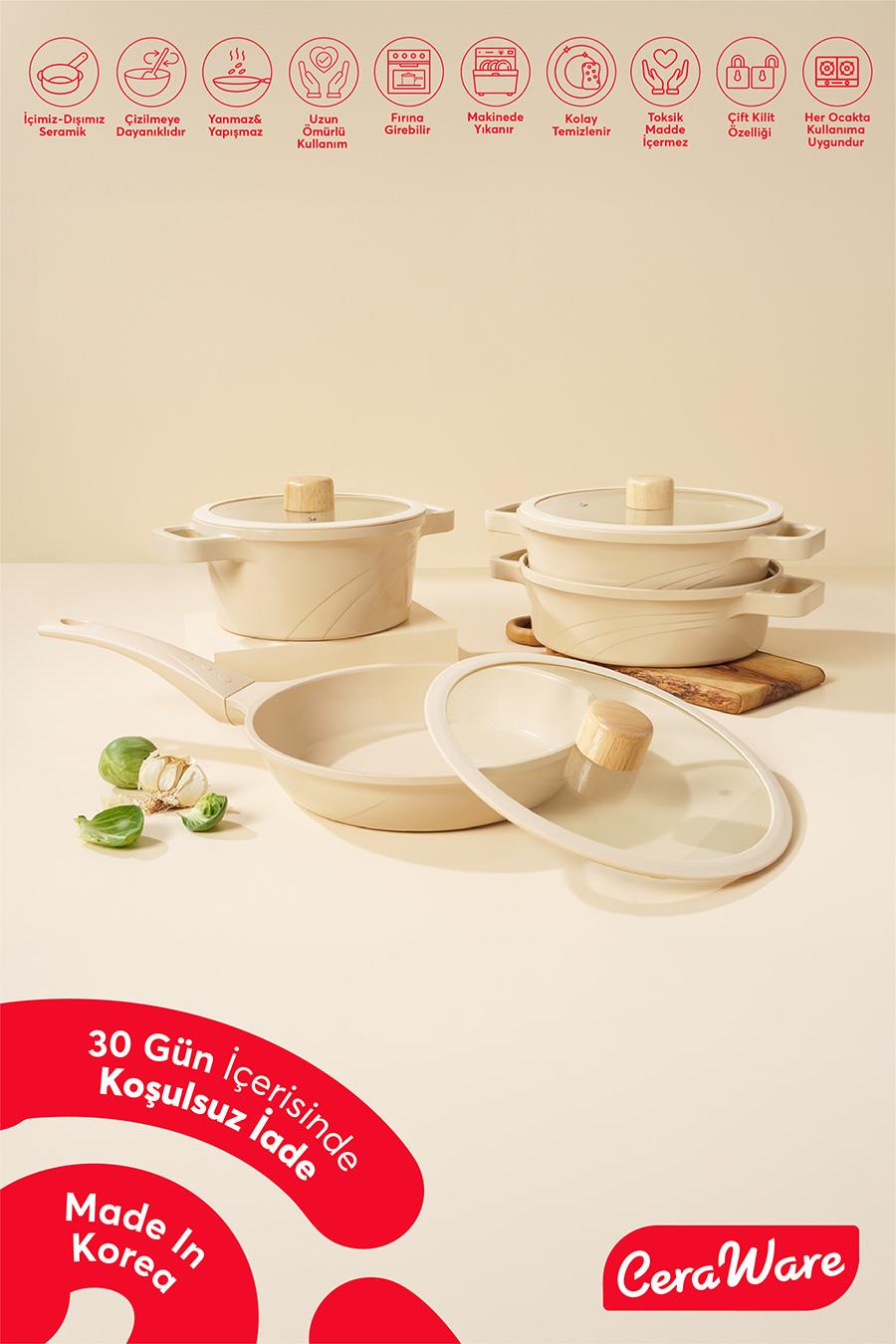Ceraware Vetta 10 Parça Seramik Yapışmaz Tencere Tava Seti Bej