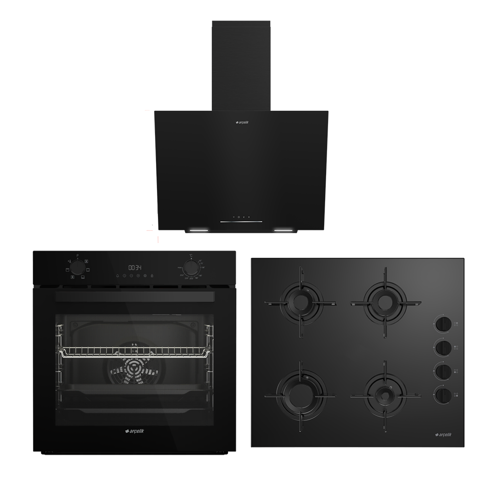 Arçelik Siyah Lüks Ankastre Set (ADE 604 S - AFC 330 S - OCD T 601-1 ES)
