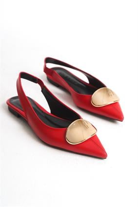 JUN Kırmızı Extra Yumuşak Aksesuarlı Kadın Babet