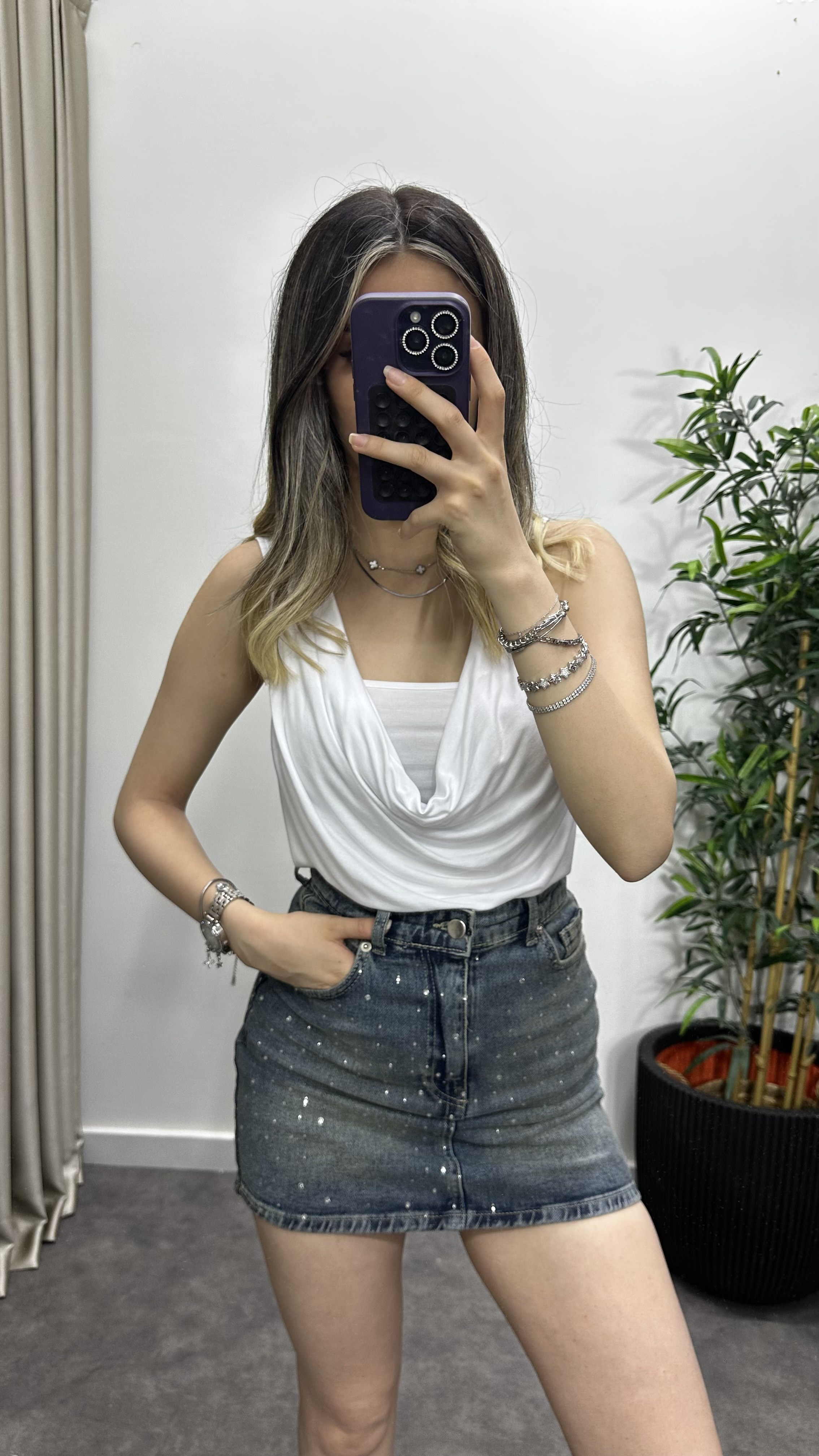 Degaje Yaka Çift Katlı Bluz