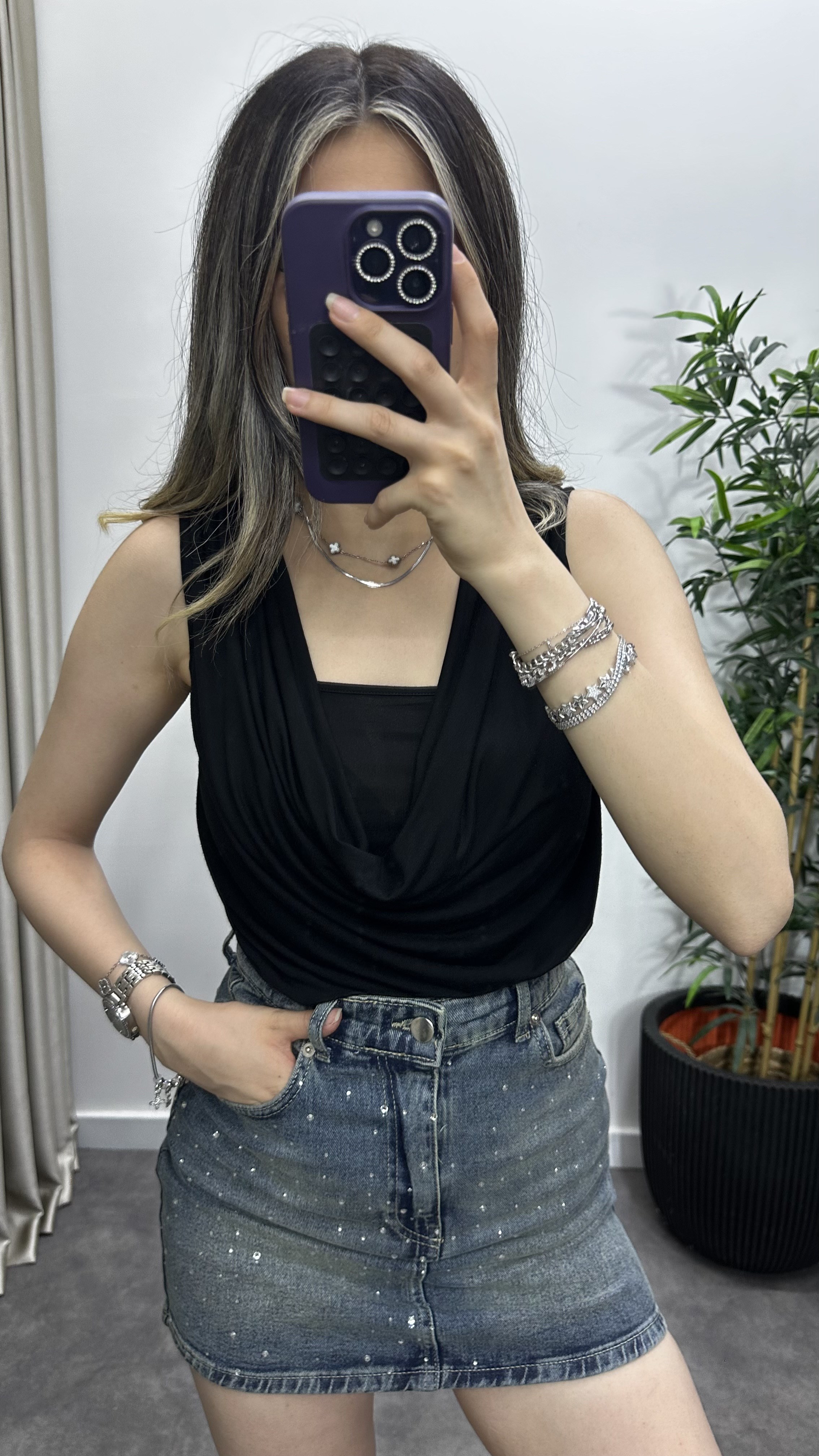 Degaje Yaka Çift Katlı Bluz
