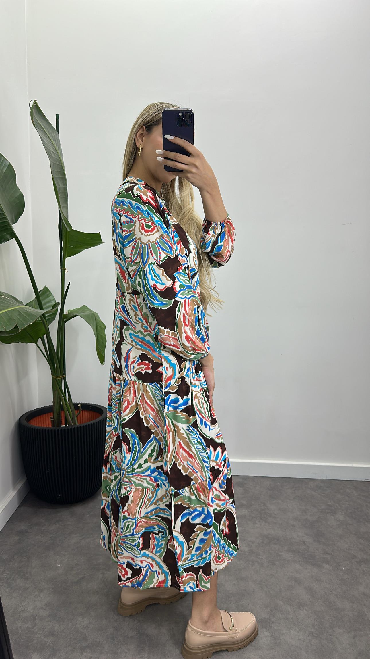 Desenli Pamuk Viskon Elbise