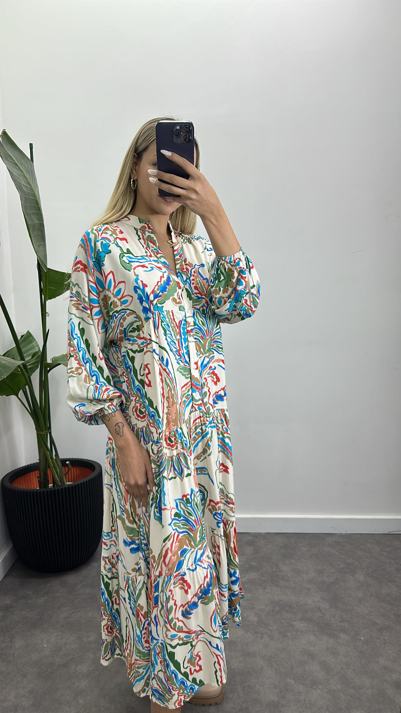 Desenli Pamuk Viskon Elbise