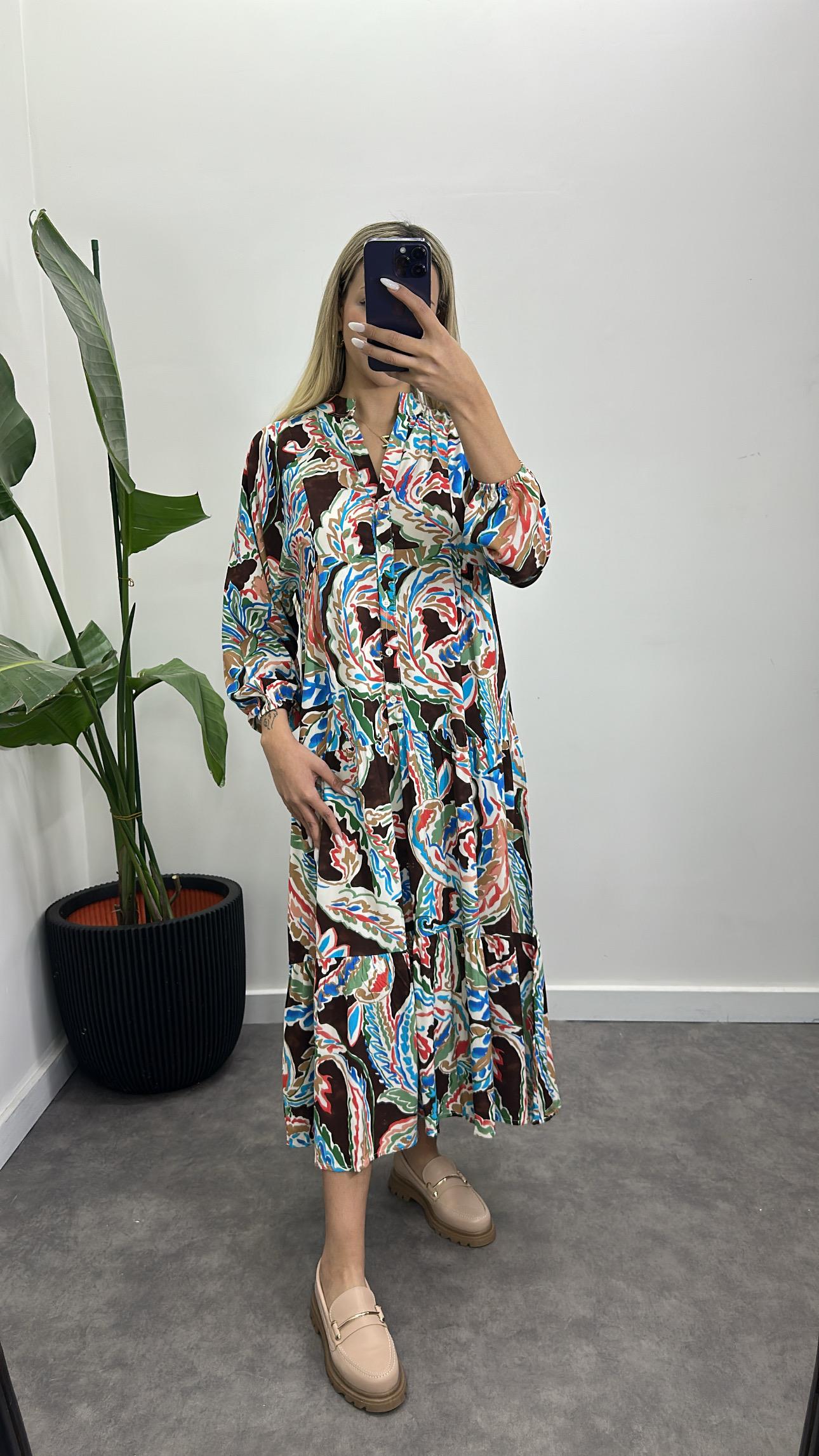 Desenli Pamuk Viskon Elbise