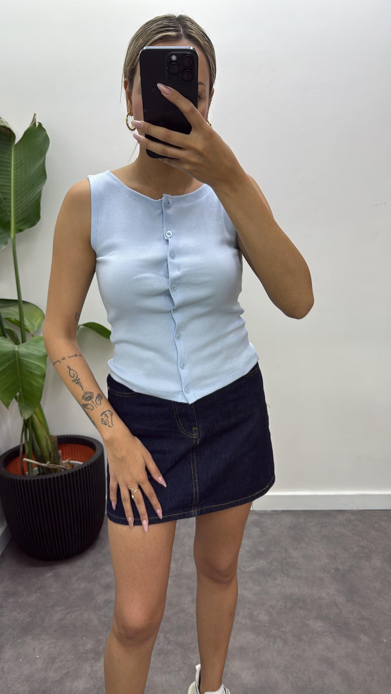 Düğmeli Ribana Yelek Bluz