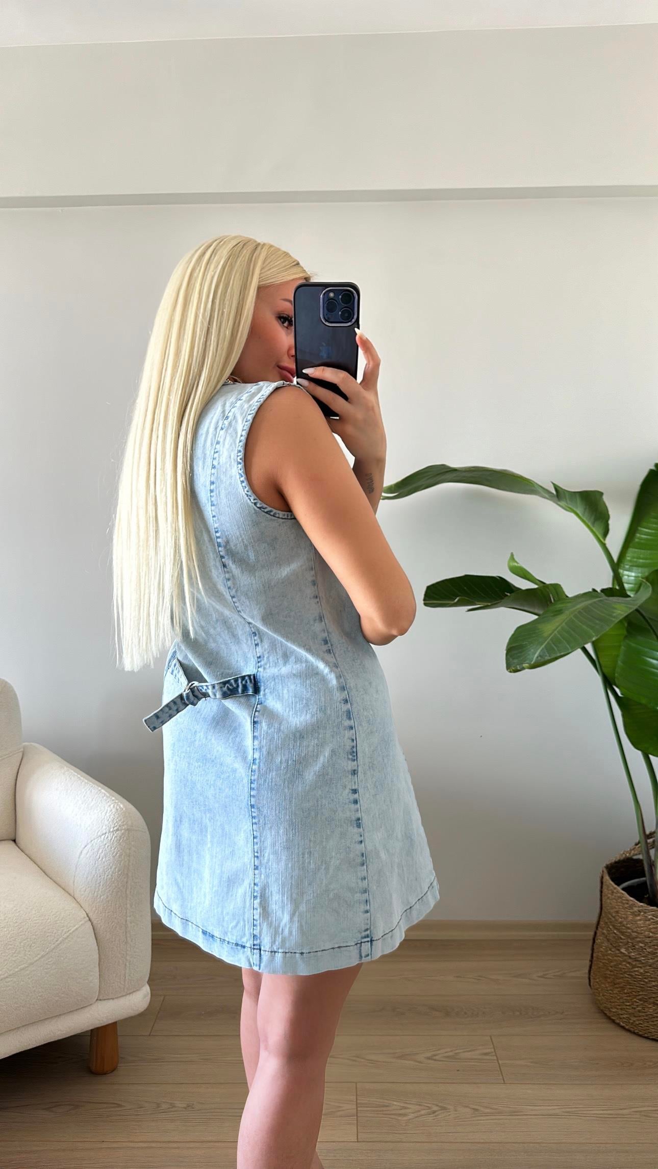 Fermuarlı Jean Elbise