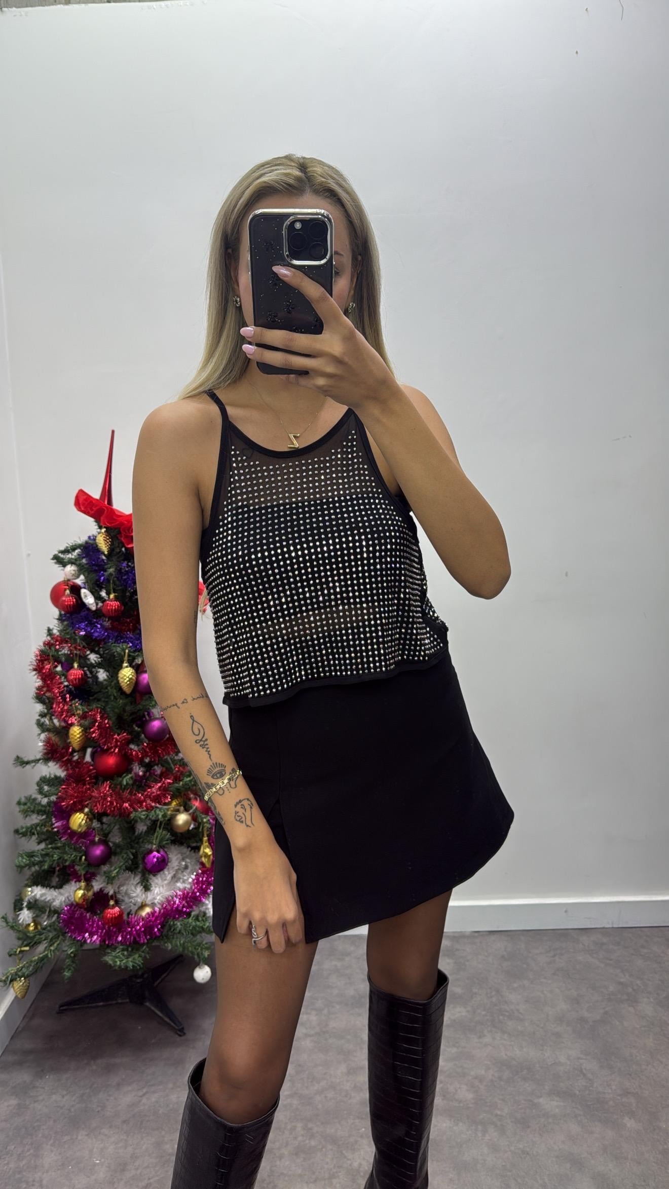 İthal Taşlı Askılı Bluz