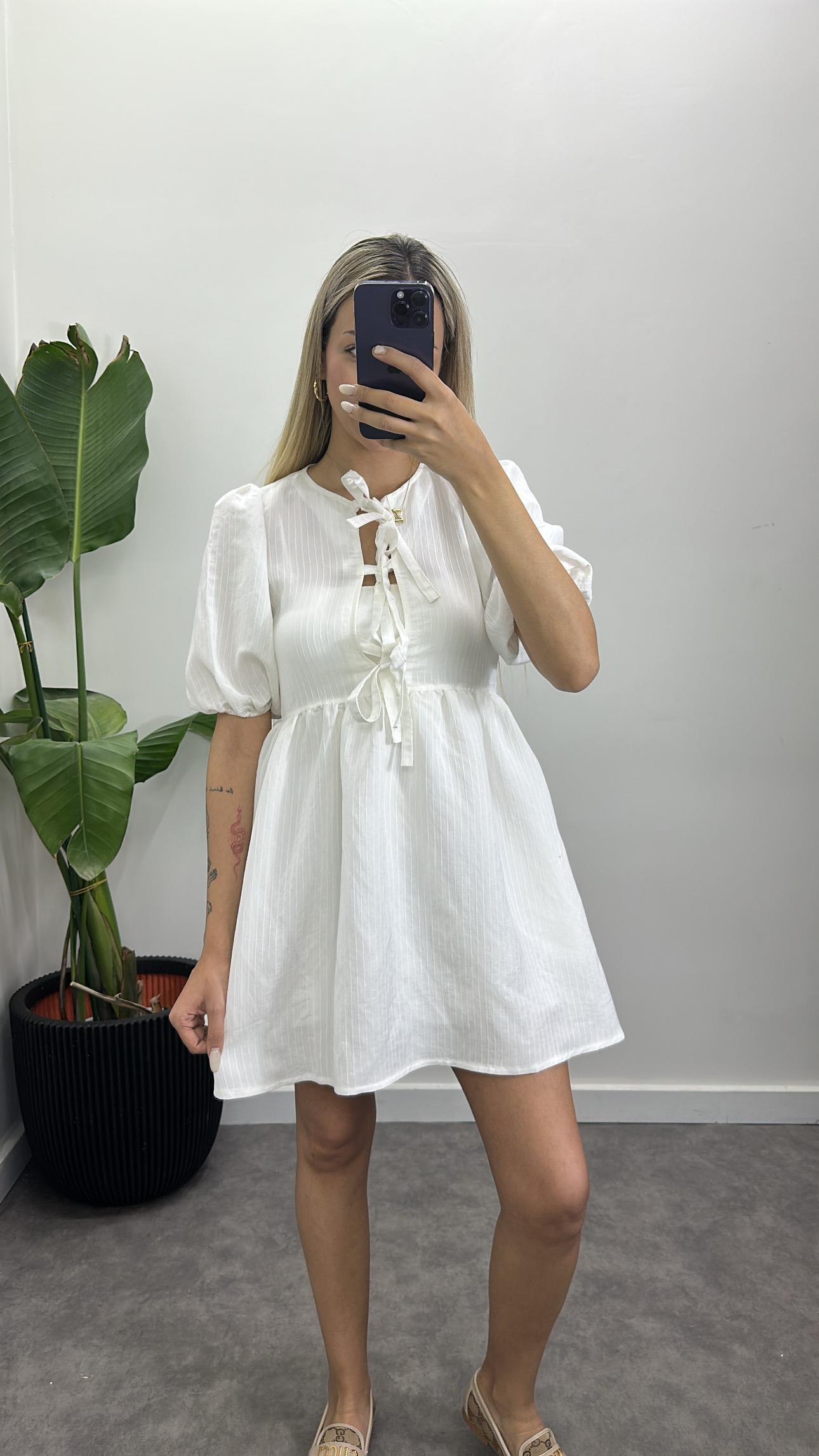 Kurdele Detay Keten Elbise