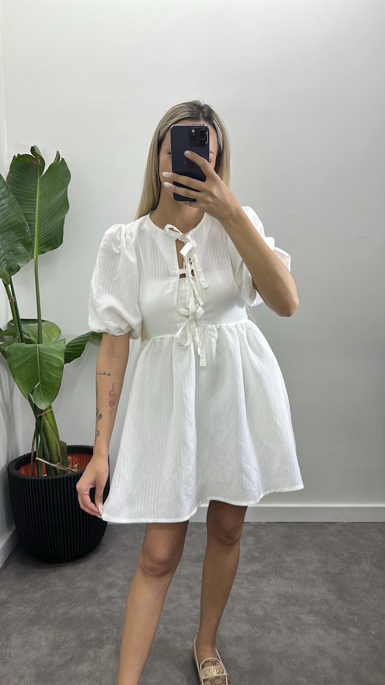 Kurdele Detay Keten Elbise