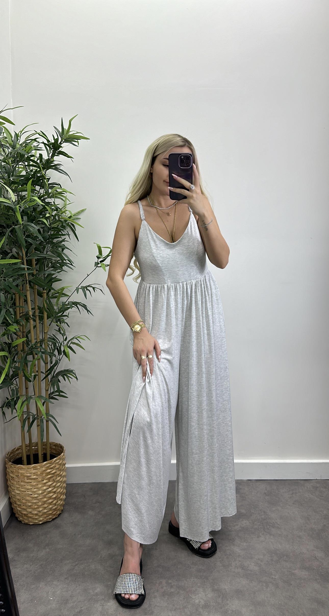 Modal Kumaş Sırt Çapraz Askılı Tulum