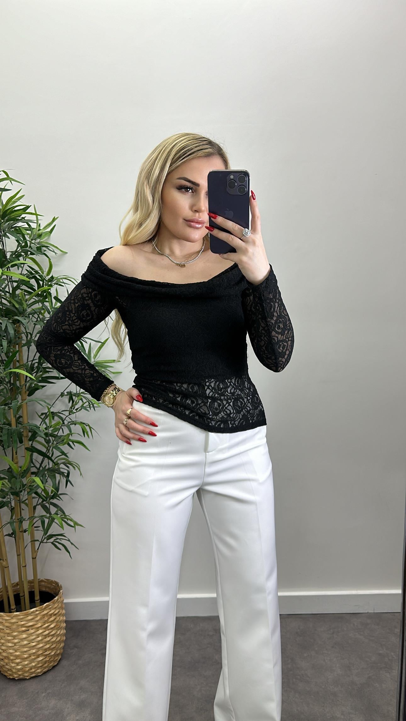 Modanna Yaka Dantelli Bluz