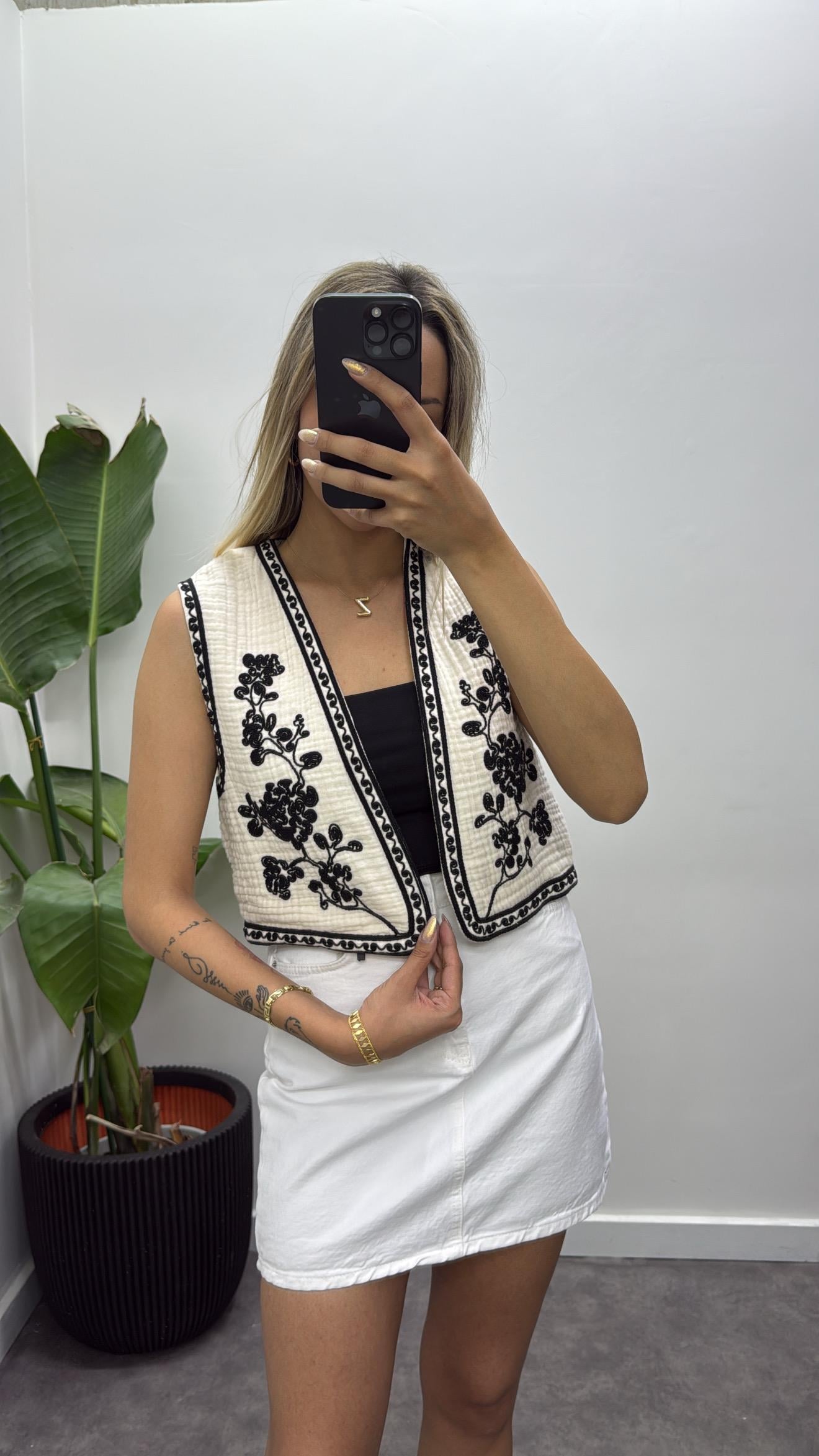 Müslin Etnik Desen Yelek