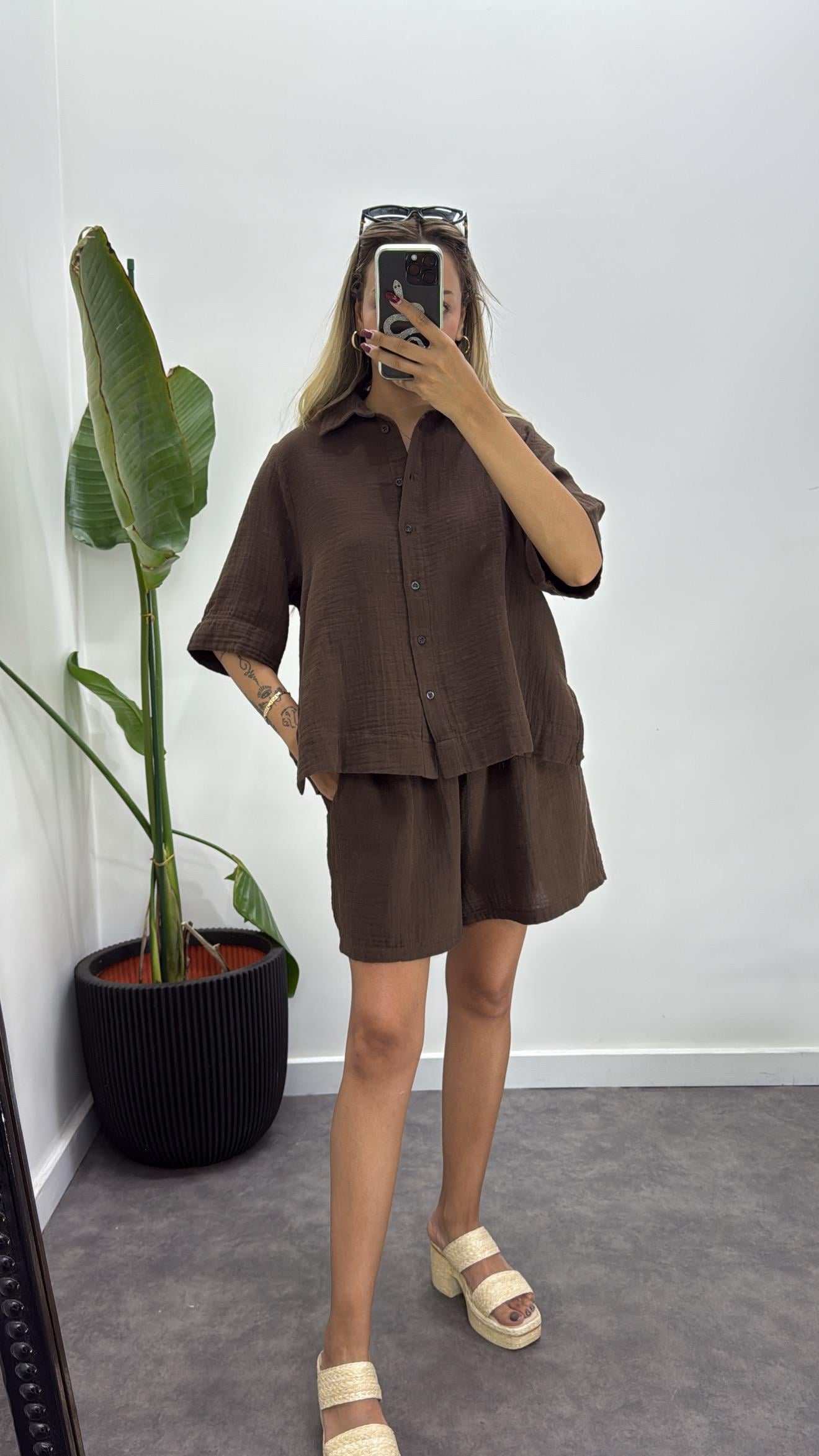 Müslin Kumaş Gömlekli Şortlu Takım