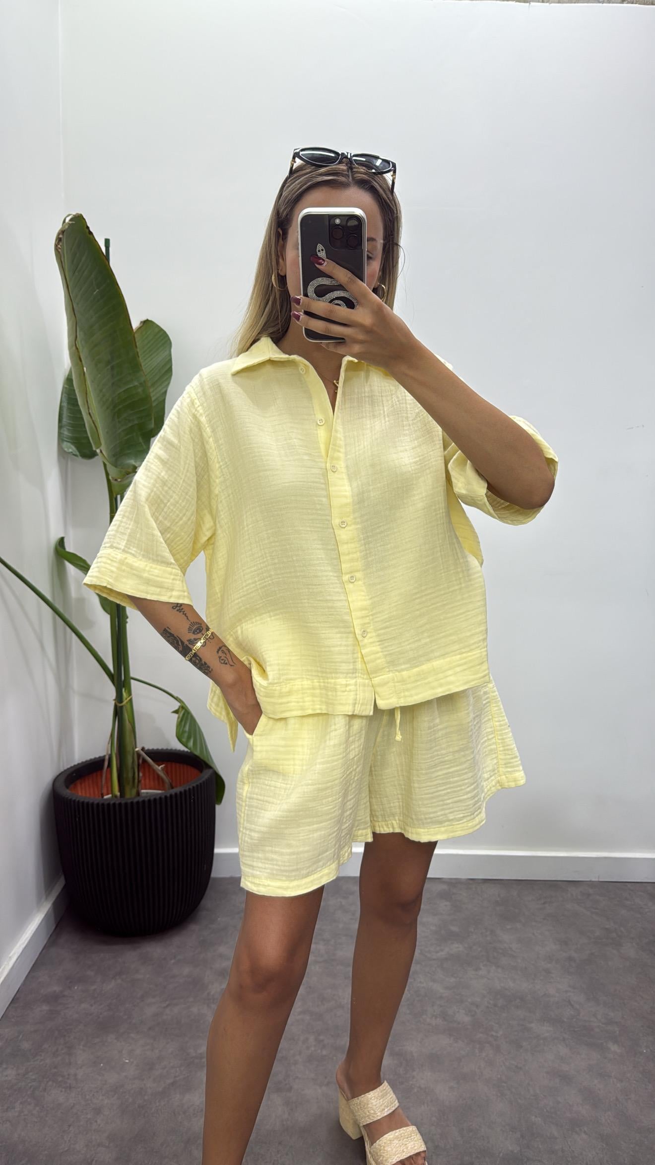 Müslin Kumaş Gömlekli Şortlu Takım