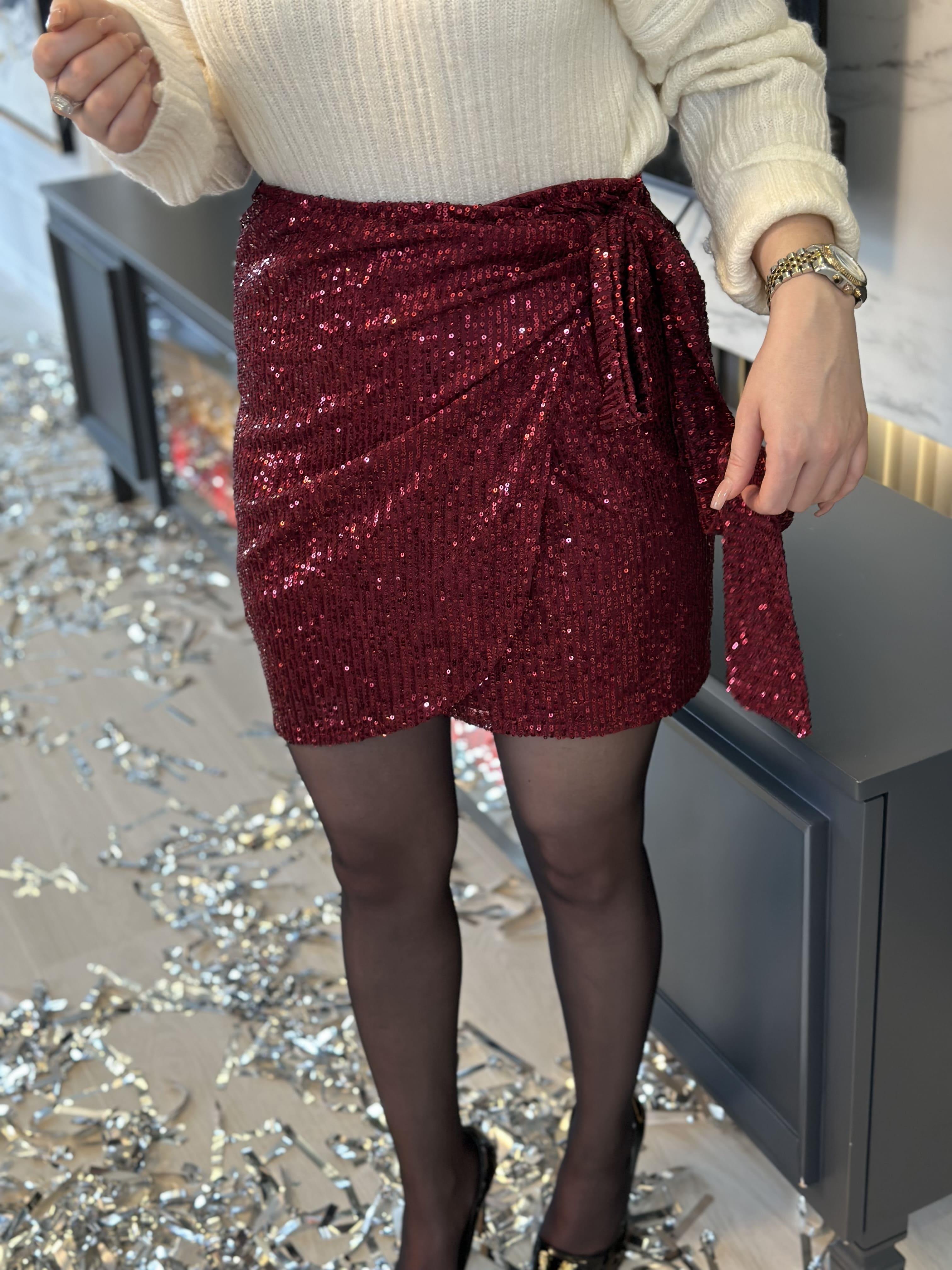 Payetli Bağlamalı Mini Etek