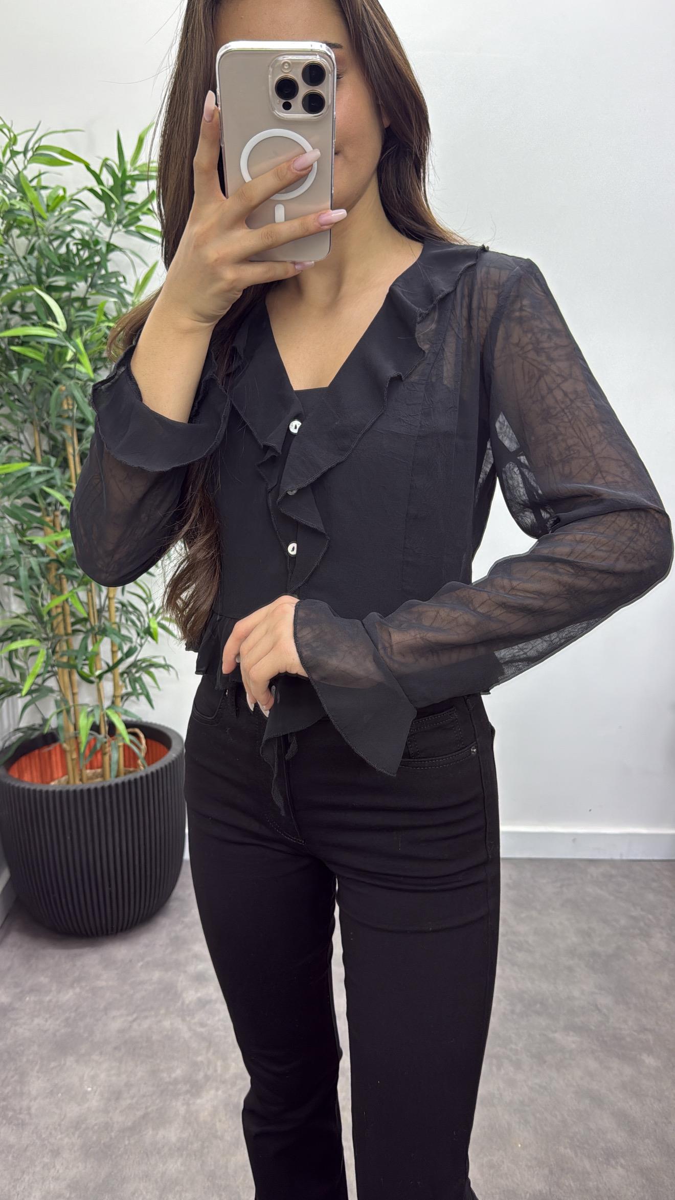 Şifon Düğmeli Bluz