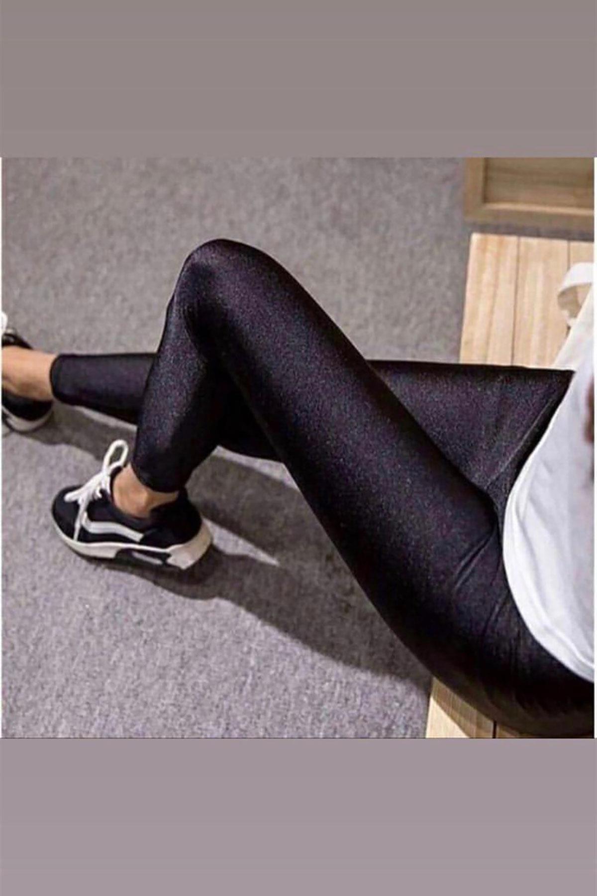 Siyah Parlak Toparlayıcı Tayt