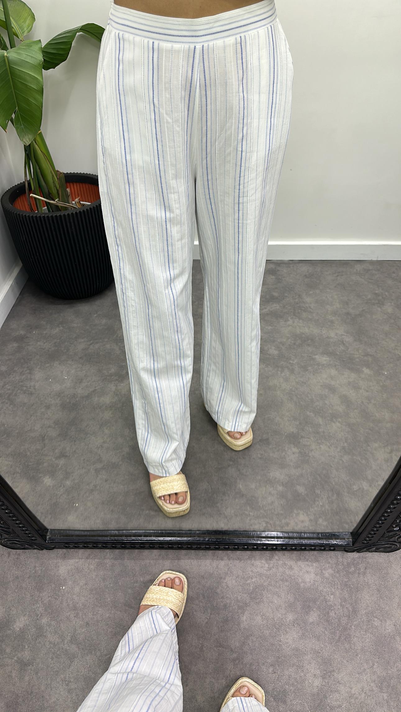 Straplez Çizgili Keten Takım