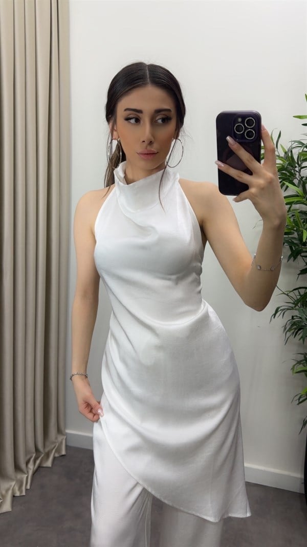 Asimetrik Tasarım Saten Bluz