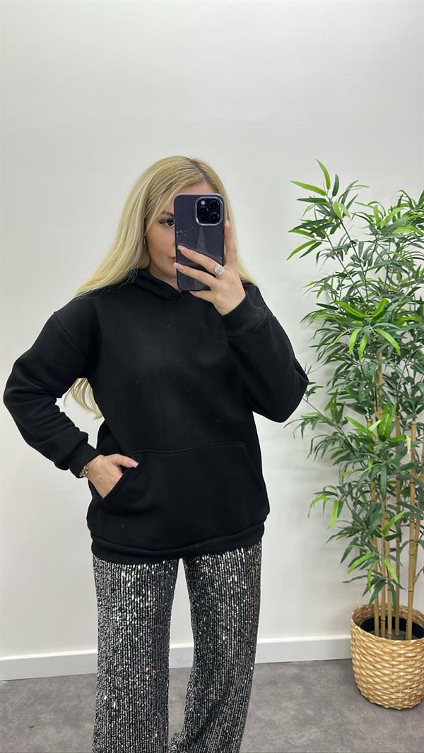 Cep Detay Kapüşonlu Sweatshirt