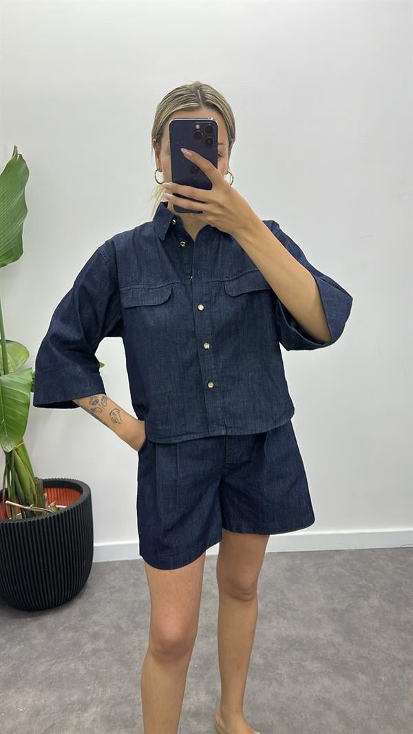 Denim Gömlek Şort Takım