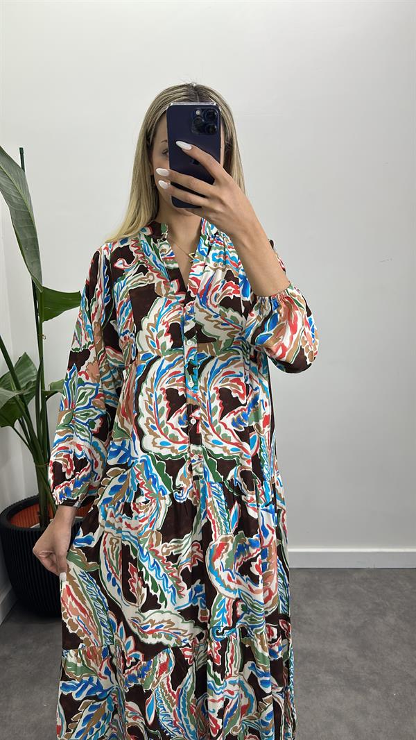 Desenli Pamuk Viskon Elbise