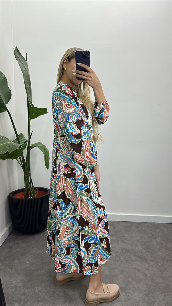 Desenli Pamuk Viskon Elbise