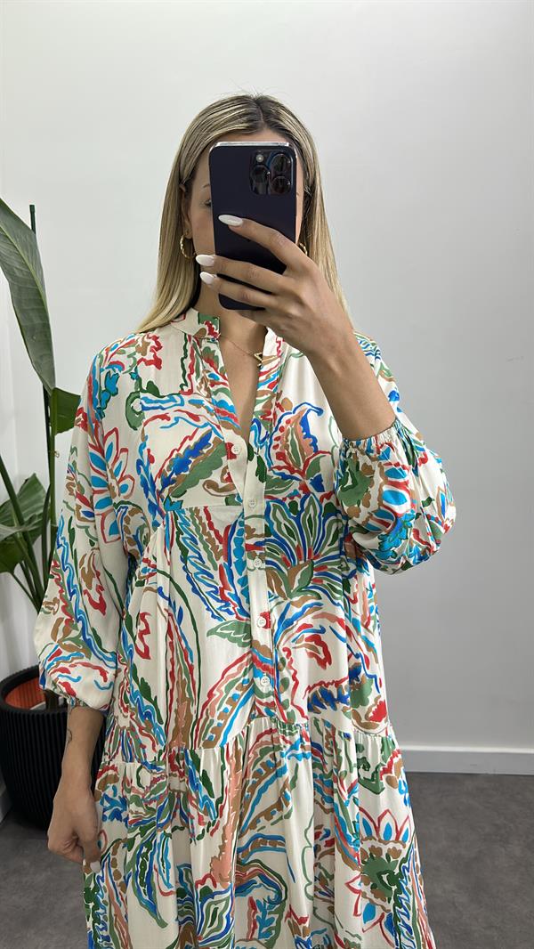 Desenli Pamuk Viskon Elbise