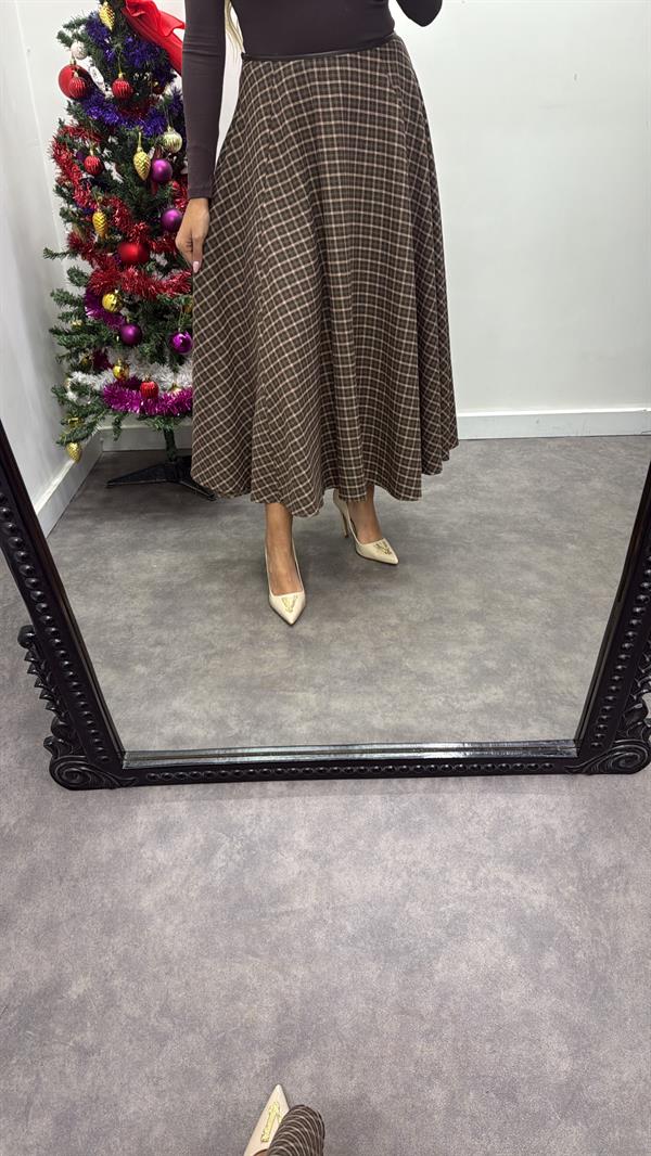 Ekose Midi Boy Kiloş Etek