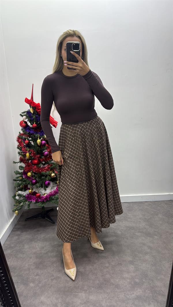 Ekose Midi Boy Kiloş Etek