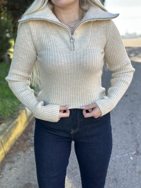 Fermuarlı Crop Kazak