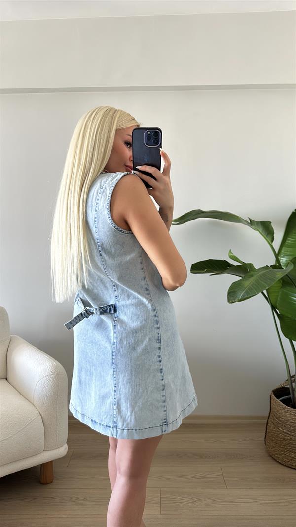 Fermuarlı Jean Elbise