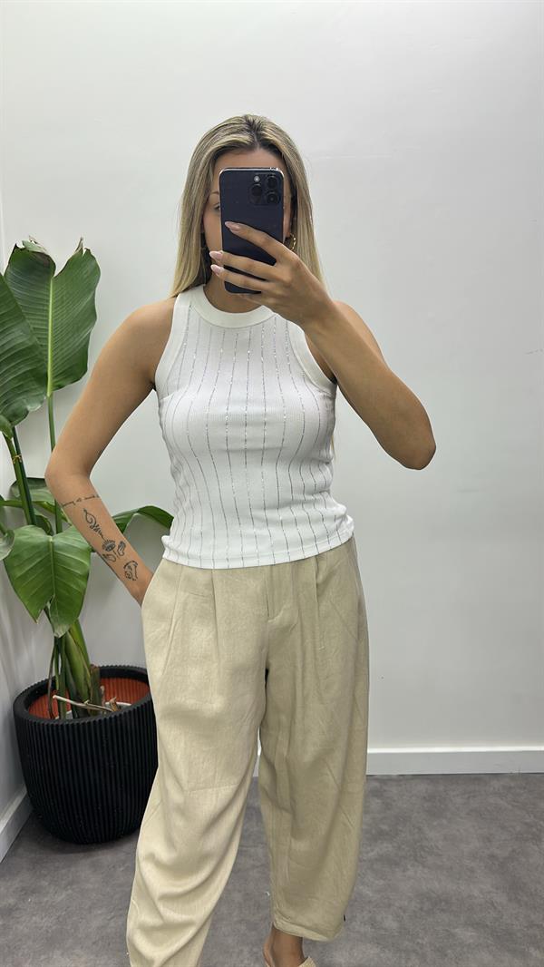 Halter Yaka Taş Baskılı Atlet