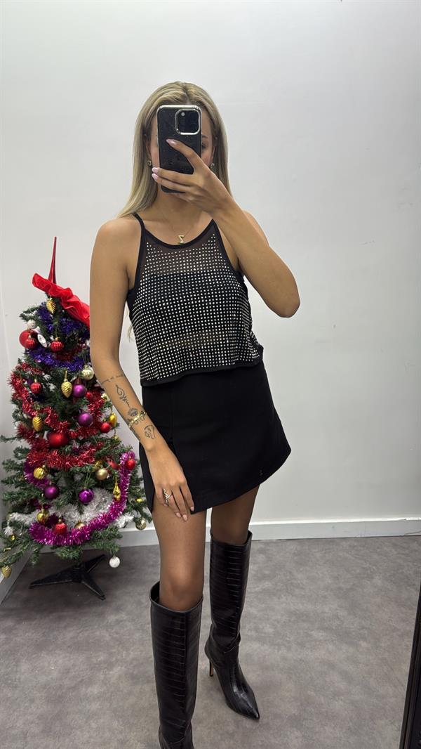 İthal Taşlı Askılı Bluz