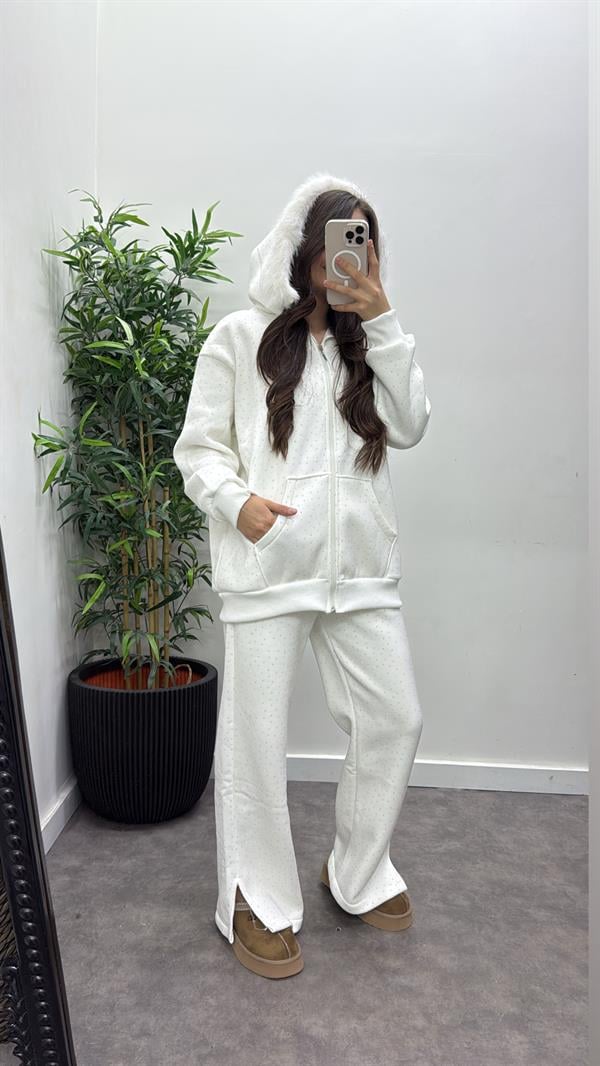 Kapşon Kürklü Taşlı Takım