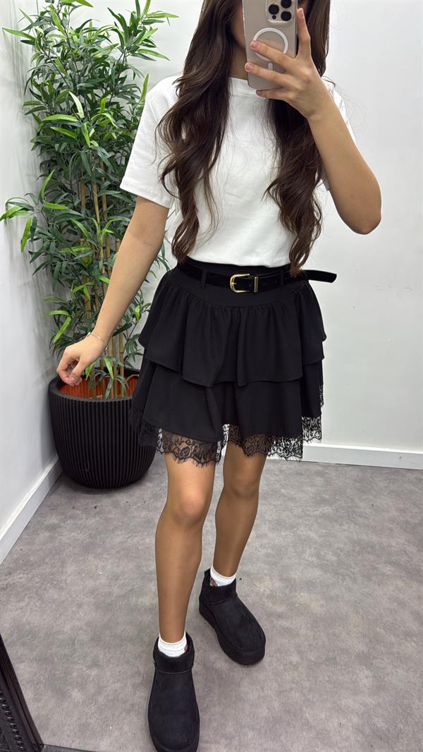 Kemerli Dantel Detay Etek